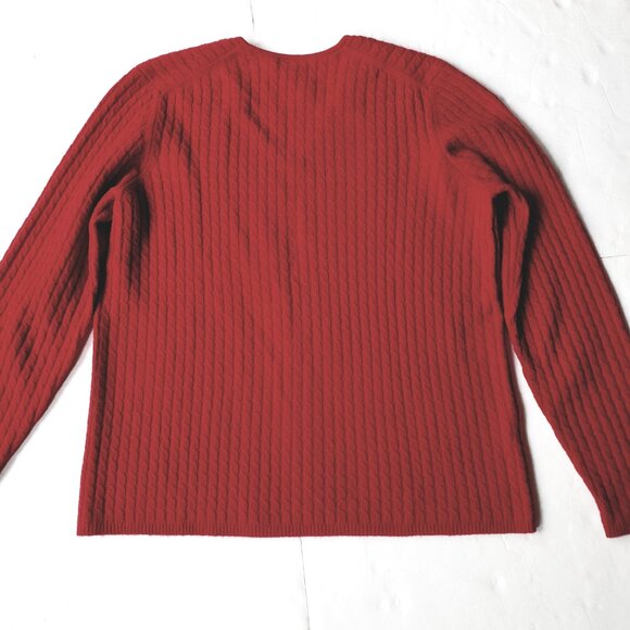 Ann Taylor Cashmere Cable Knit V-Neck Long Sleeve Christmas Red Pullover - Picture 7 of 7